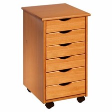 Medium Pine 6 Drawer Rolling Storage File Cabinet Craft Cart Office Organizer