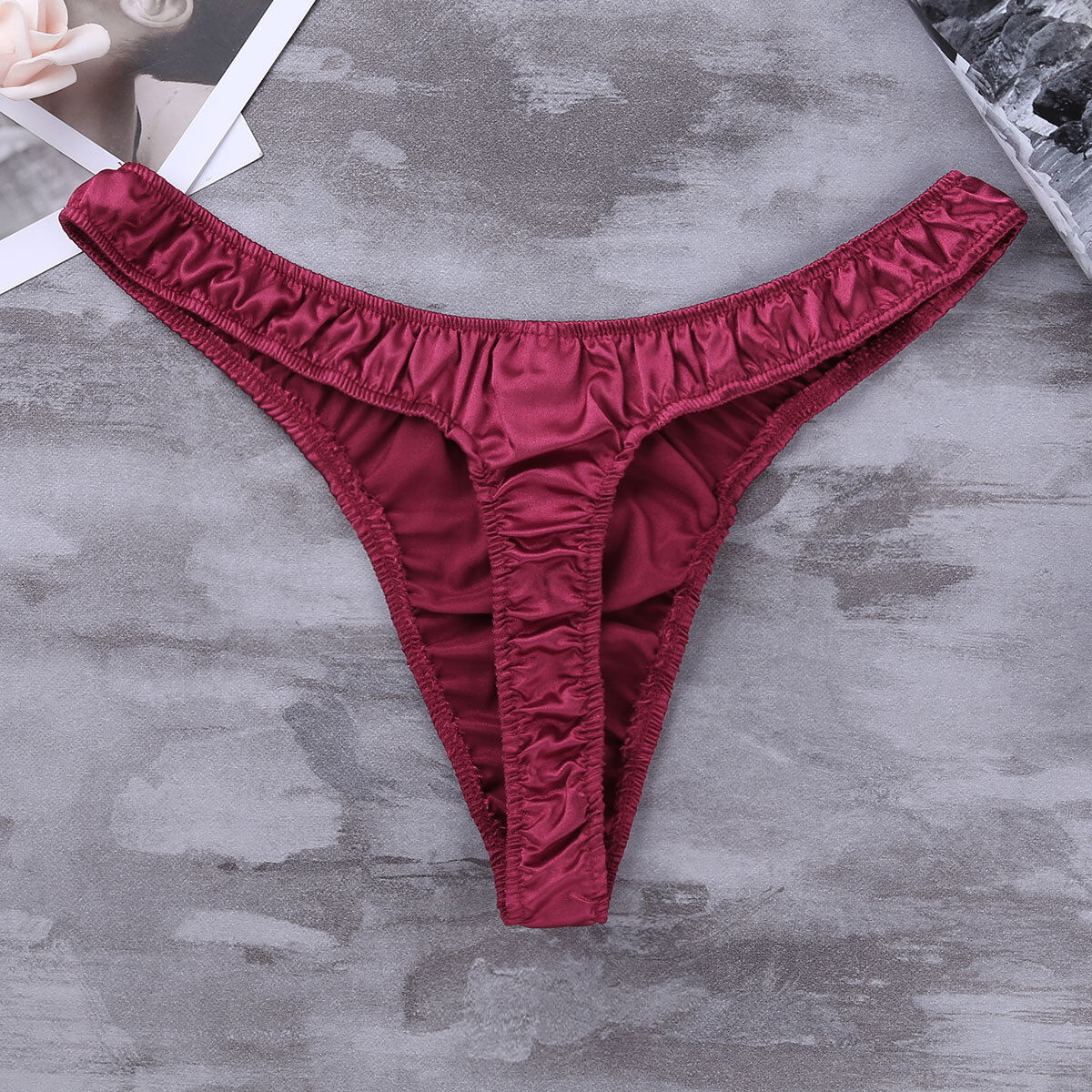High-Cut Satin Panties with Lace and Strings