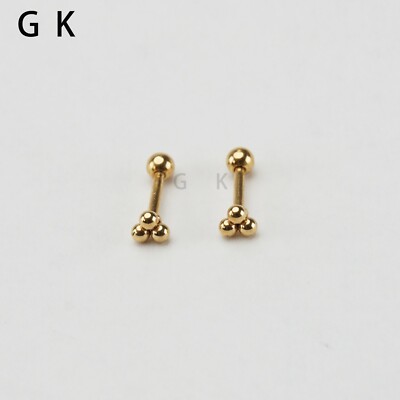 2-6 PCS Retro Fashion Stainless Steel Bead Ball Triangle Earrings Stud Piercing 