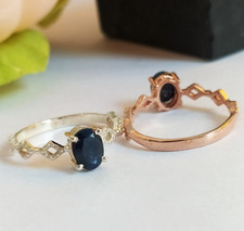 Natural Blue Sapphire Oval Cut Wedding Ring 925 Sterling Silver Ring For Women