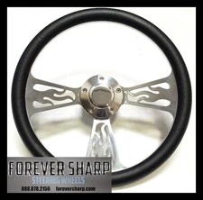 Yamaha Golf Cart  Black 14" Billet Flame Steering Wheel w/ Horn & Adapter