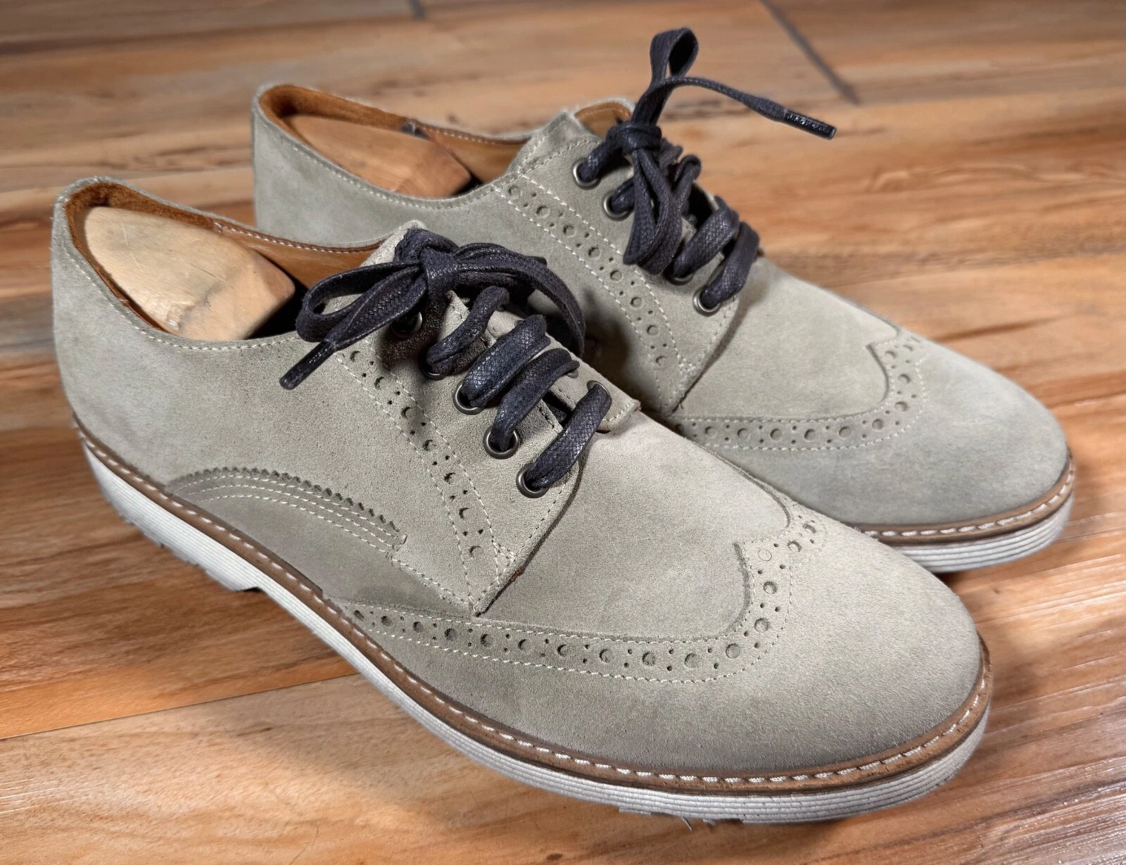 Scarpe Alexander McQueen McQ Taupe scamosciate punta alare derby XL extraleggere 43 Italia