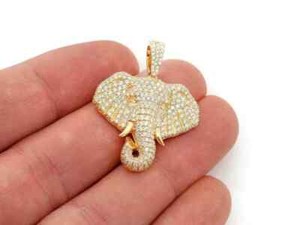 Authentic 1Ct Round Cut Simulated Diamond Elephant Pendant With Chain 14K Gold Plated
