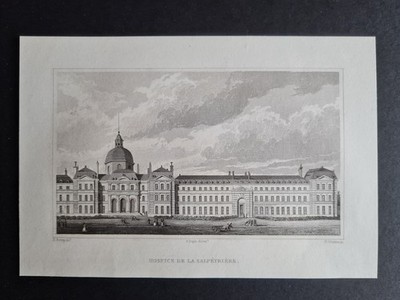 Antique (1829) print - Hospice de la Salpetriere - Paris - B. Ferrey
