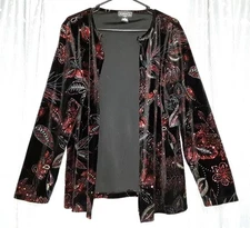 Black Velvet and Dark Maroon Red Glitter Open Cardigan Sweater Plus Size 1X Goth