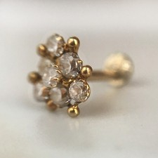 14Kt Gold Stud Nose Pin Cubic Zirconia Piercing Bone 20 Gauge 20g CZ