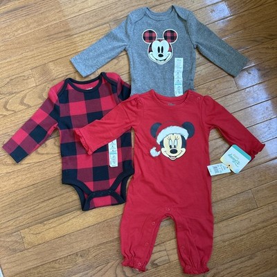 Bodysuits Jump Beans & Disney 6M; Long Sleeve Mickey Mouse Sleeper 3/6; Lot of 3