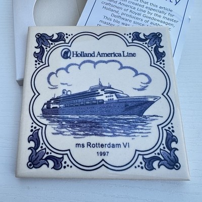 HOLLAND-AMERICA Cruise Delft Blue White Tile Coaster Rotterdam 1997 NEW w COA