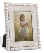 5x7 Farmhouse Picture Frame Boho White Beads Photo Frame Wooden Distressed Wa...