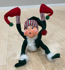2005 Annalee Tall Sparkling Green Christmas Elf with Striped Fabric and Faux Fur — photo 3