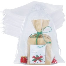 100pcs Large Organza Bags White, 8 x 12 inch Mesh Gift Drawstring Pouches Goo...