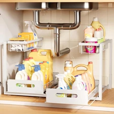 Under Sink Organizer,Metal Pull Out Cabinet Organizer Shelf,Kitchen Bathroom Org