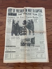Vintage {April 13, 1945} "SAN DIEGO TRIBUNE-SUN" {FDR DEATH} Newspaper, RARE!