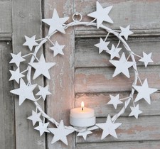 Chic Antique Kranz Sternchen + Halter Teelicht antik weiß Vintage Shabby D.24 cm