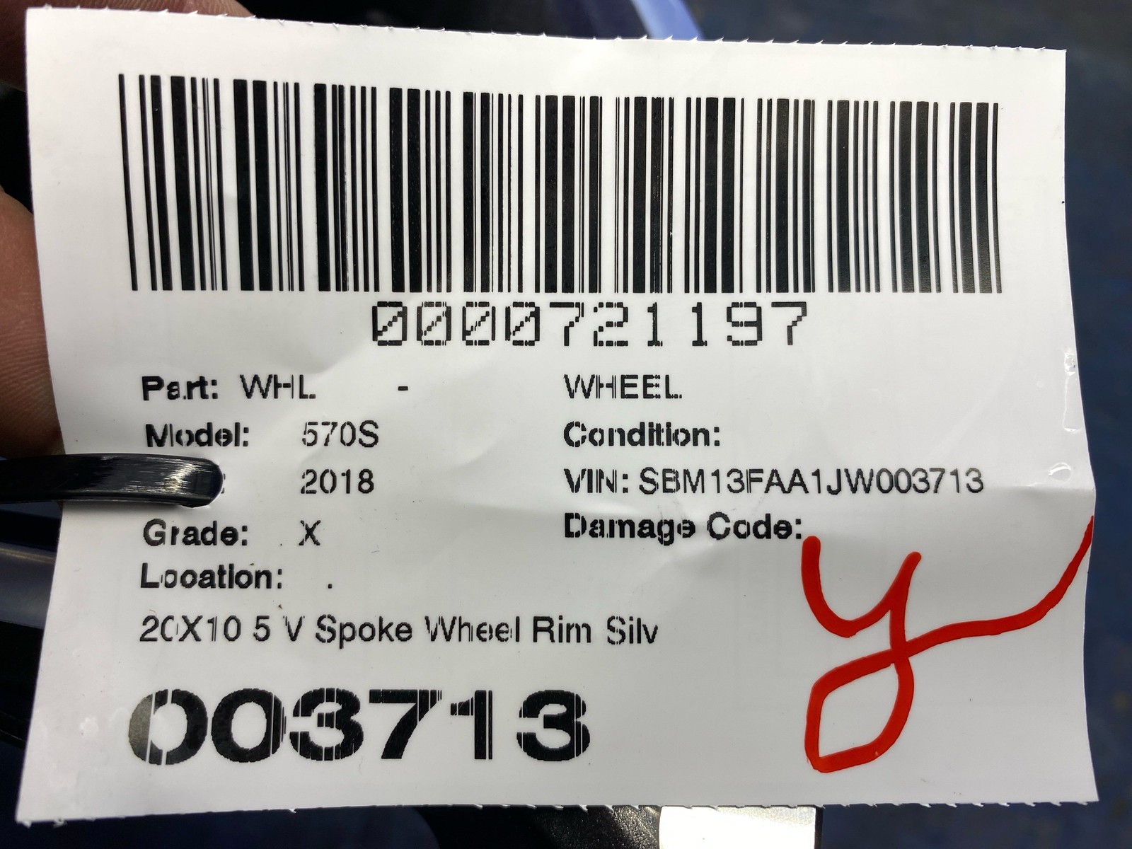 2016-2021 Mclaren 570s 20X10 5 V Spoke Wheel Rim Silver W/ Carbon Fiber Caps