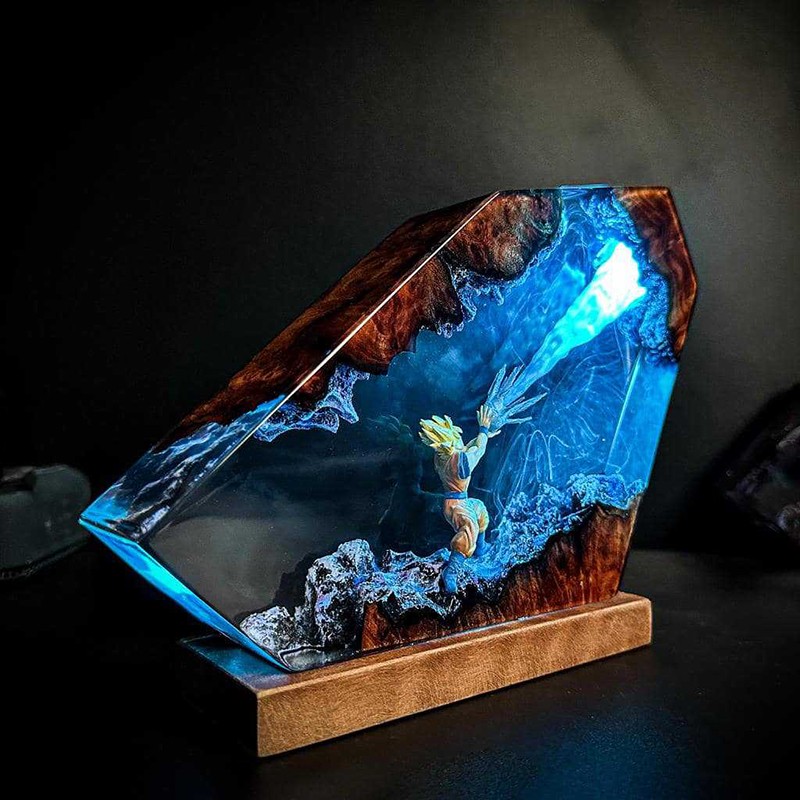 Lámpara Estatua Inspirada en Bola Dragón Luz Nocturna LED Resina Epoxi Goku Multicolor