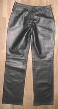 Long, Bas-Rider pour Femmes Pantalon en Cuir Lisse Noir Sans Po-Taschen Gr. 38