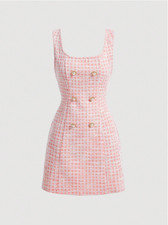 Vestido MOD Para Mujer a Cuadros Sin Mangas Doble Pecho Vestidos Pastel Talla XS S M L