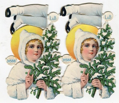 Glanzbilder Oblaten scrap die cut  Winter Kinder  von  L&B  31588  13 cm