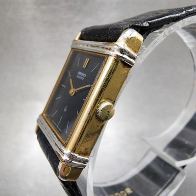Seiko Tank Watch Women 20mm Black Dial Gold Tone Rectangle  display picture 1