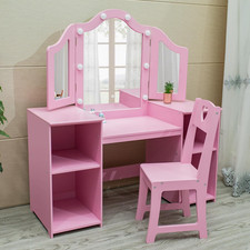 Girls Vanity Table with Touch Light  Tri-Folding Mirror - Princess Playset