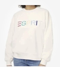 NWT Esprit Women's Logo Fleece Crewneck Cream Viral 80's Vintage Size Small