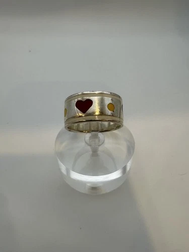 VTG Sterling Silver .925 Made in Mexico Colored Hearts band, 7.1grams size 8.5
