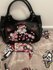 Ed Hardy Tote Magnetic Closure Love Kills Slowly Flowers matching Wallet NWT