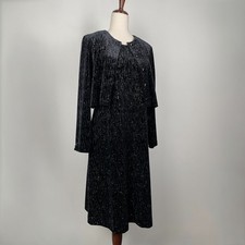 Vintage Ronni Nicole Velvet Evening Dress w/ Jacket 8P Black Glitter Sparkly 2pc