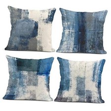 Set of 4 Throw Pillow Covers and Grey White Art Artwork 18 x 18 inches Blue
