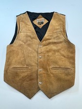 Paragraff Genuine Leather Vest Mens XL Brown Western Motorcycle Biker Snap Front