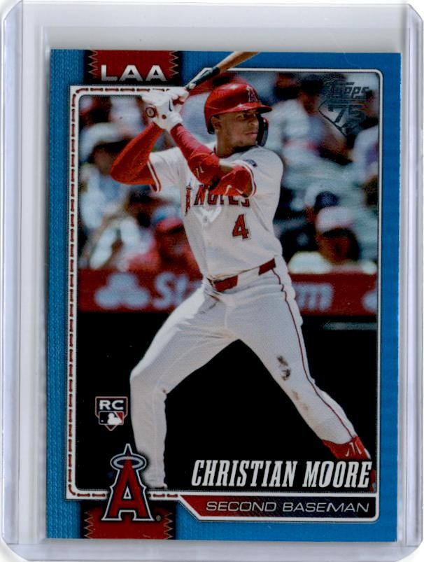 2026 Topps #147 Christian Moore Blue Rainbow Foil /150 RC Angels Rookie