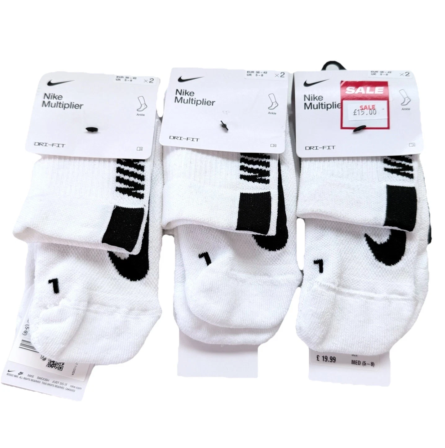 Nike Multiplier Ankle Socks White Size UK 5-8 X6 Pairs New