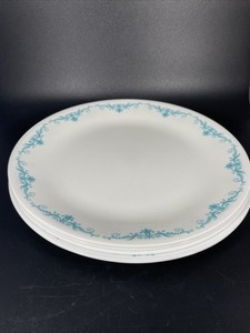 Set 4 Corelle Dinner Plates White With Blue break, and chip resistant made in US