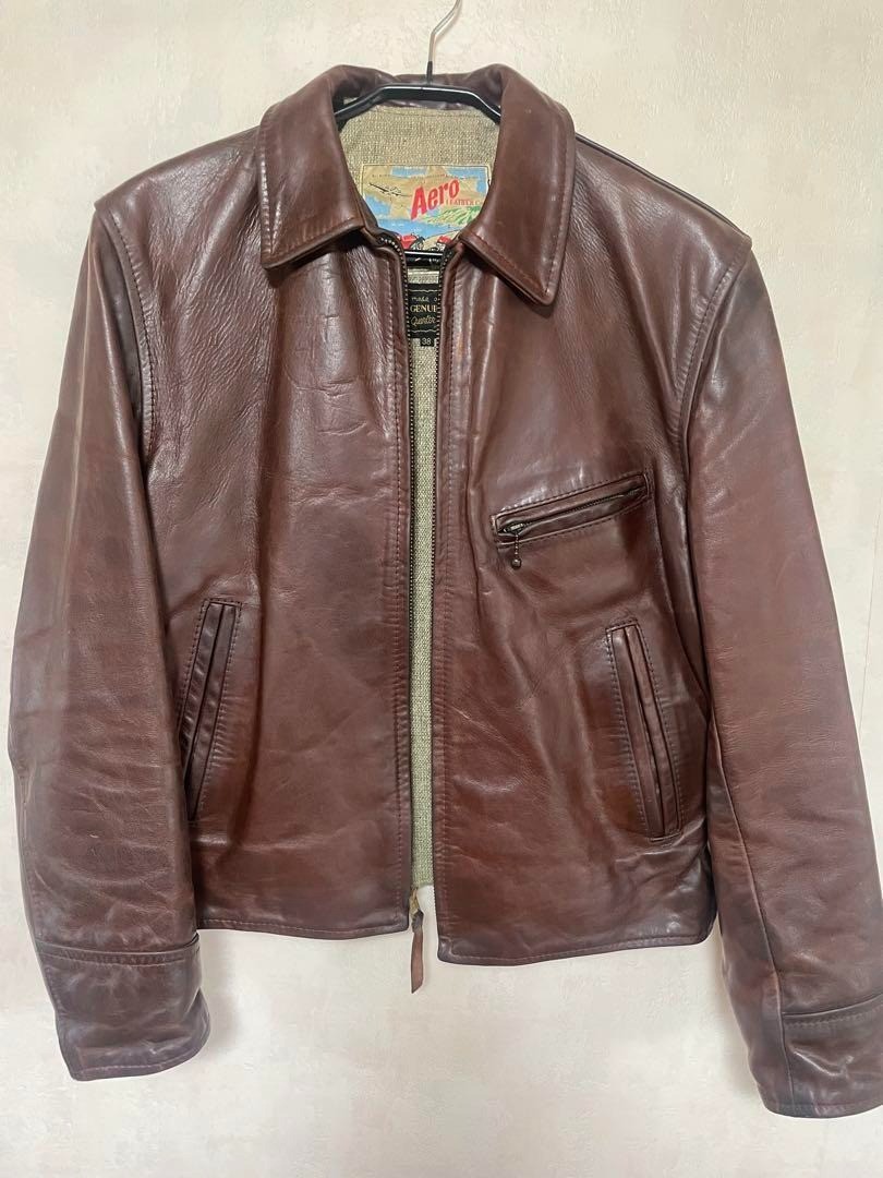 AERO Leather Jacket Halfbelted Horsehide Brown Men's Size L Used