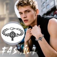 Men's Viking Celtic Cross Hexagram Cuban Bracelet Stainless Steel Cuban Chain