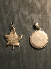 Vintage Solid Silver Sterling .925 x2 Pendants Leaf/Round Design Hallmarked