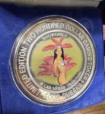 Las Vegas FOUR QUEENS Casino 12 oz .999 Silver $200 Strike Color RARE Showgirls
