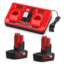2-Pack 6.5Ah 12V Battery and Charger Set for Mil-wau-kee 12v Tools 48-11-2420...