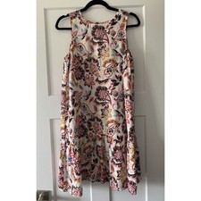 Loft Womens Paisley Floral Linen Blend Ruffled Hem Swing Dress Size 6