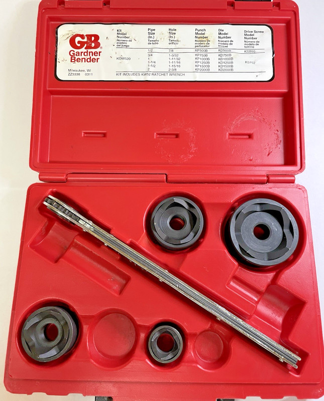 GB Gardner Bender Hand Ratchet Kit 1/2" to 2" Knockout Slug Out Set Not Complete