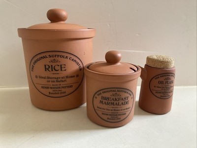 Vintage Henry Watson Keramik Original Suffolk Marmeladenglas, Öltopf + Reisglas