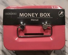 Pink Metal Money Box w/ Lock (2×Keys) & Money Slot 4"×3" - New