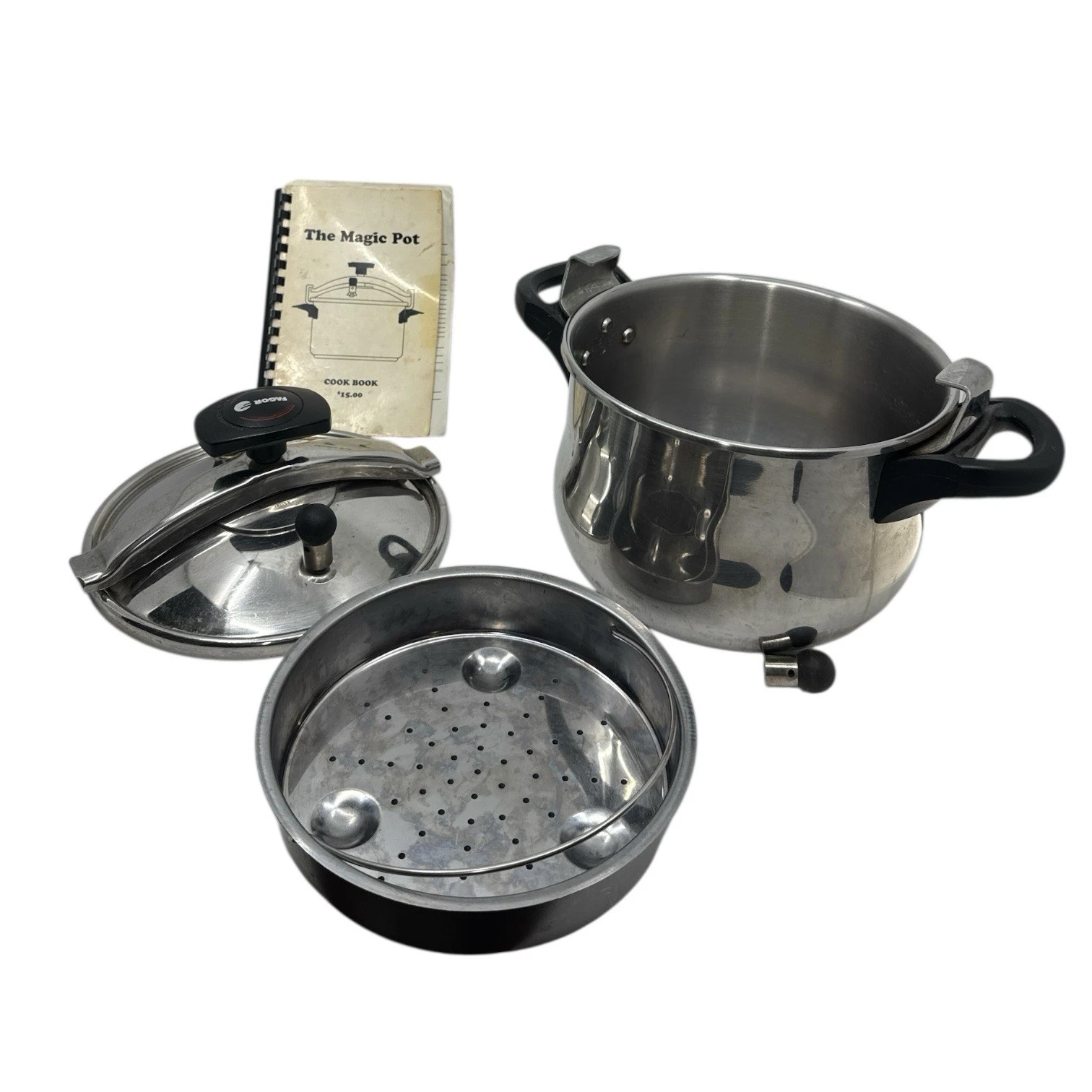 Fagor 8L Stainless Steel Pressure Cooker Pot w/Lid Basket & Cookbook