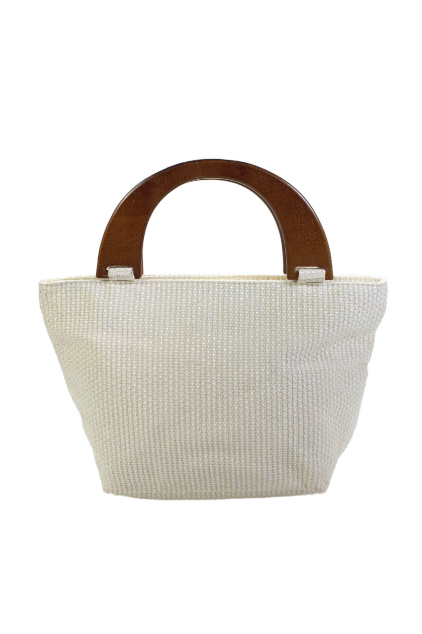 Henri Bendel Womens Woven Zipper Closure Wooden Handle Shoulder Handbag WhiteFree Shipping in US $100+ Orders | $6.95 Orders Below