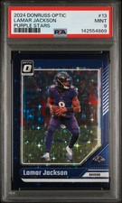 2024 PANINI DONRUSS OPTIC PURPLE STARS #13 LAMAR JACKSON 9/15 PSA 9