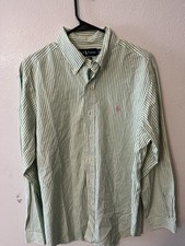 Ralph Lauren Men Classic Fit Button Green White Striped Shirt Size 16
