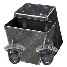 Antique Silver Beer Bottle Opener Wall Mounted Soda Bottle Cap Opener with Ca...