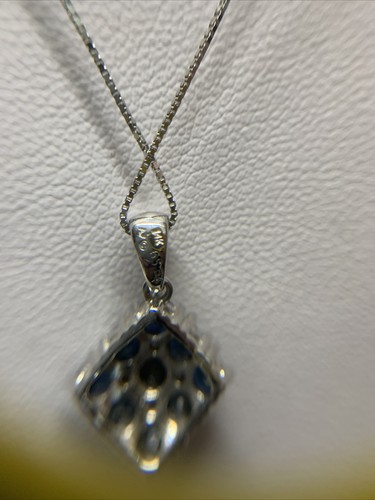 Natural Sapphire 14K White Gold Diamond Necklace 2.8 Gram 16" Inch - Picture 8 of 12