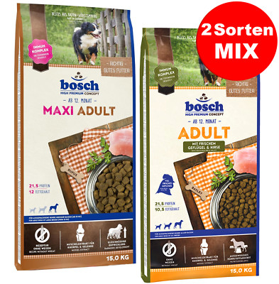 BOSCH Hundefutter MIX  Trockenfutter MAXI Adult 15kg + Geflügel & Hirse 15kg